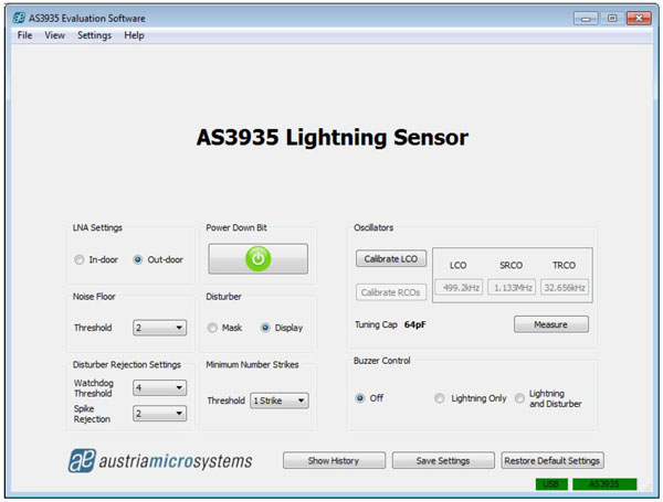 ams AS3935 evaluation board GUI ams AS3935 evaluation board GUI